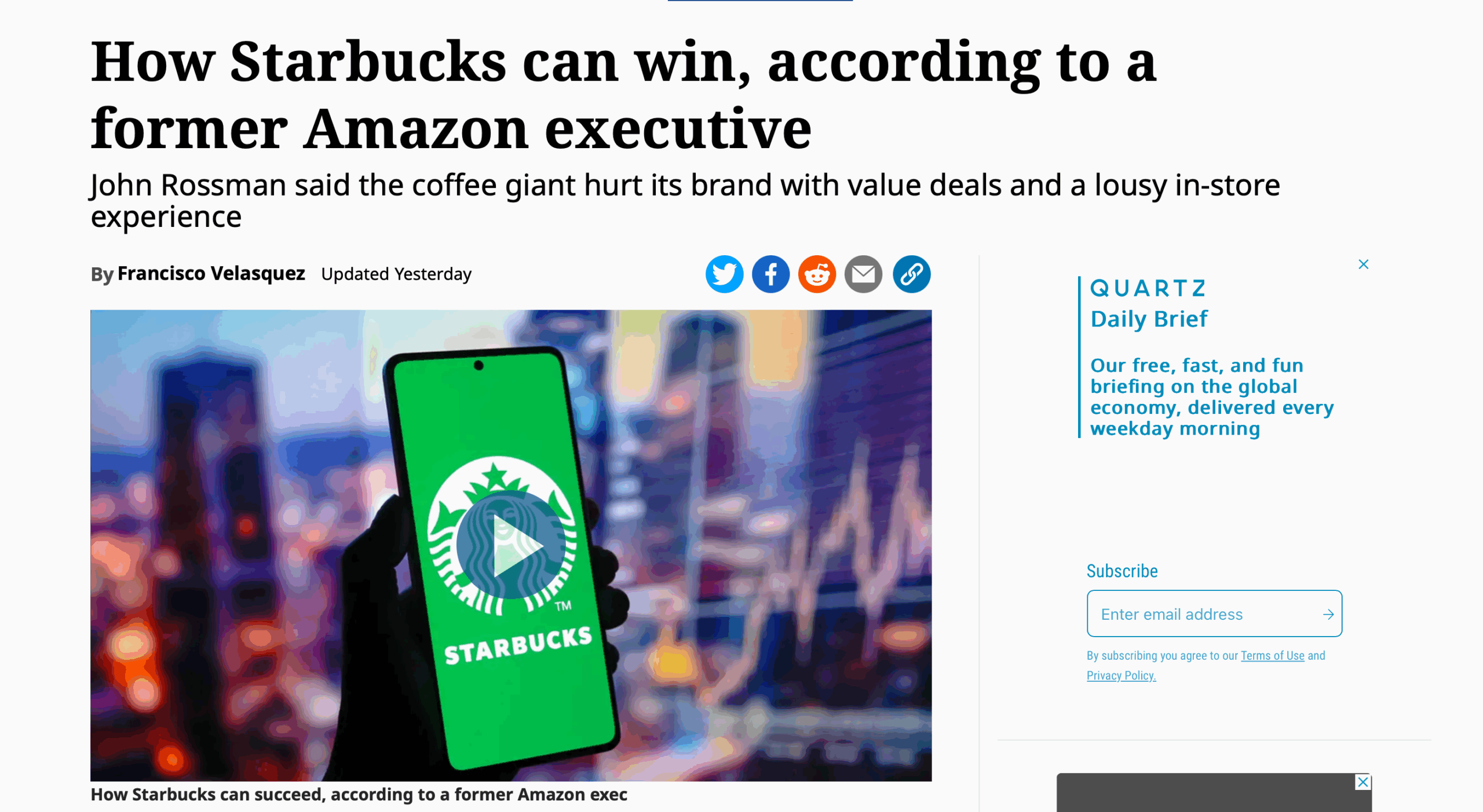 Featured Interview in Quartz — How Starbucks Can Succeed